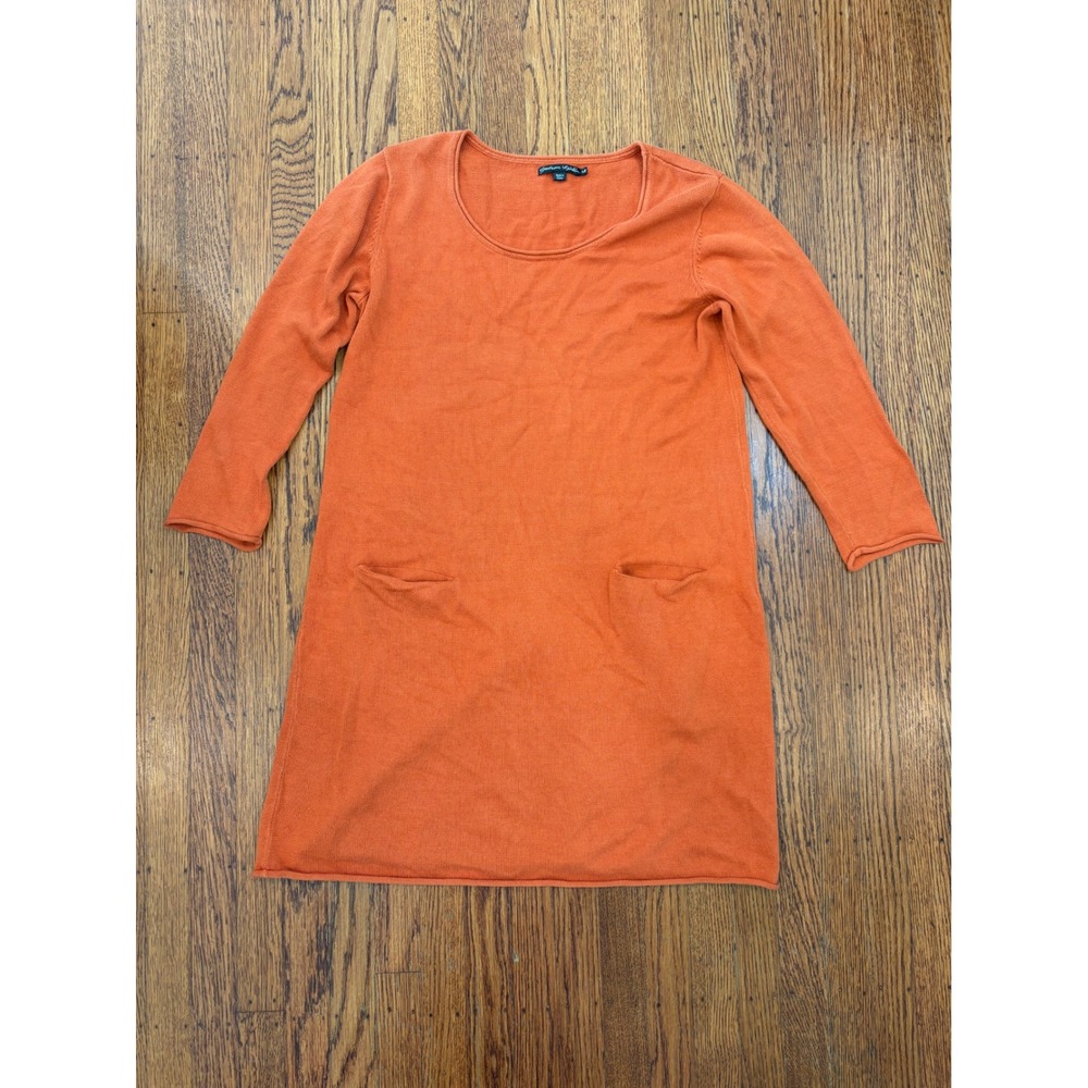 Gudrun Sjoden Orange Organic Cotton Knit Tunic Dress M Lagenlook Pockets